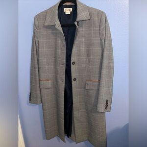 Michael Kors- Size 4 Black and Gray Plaid Houndstooth Trench Coat